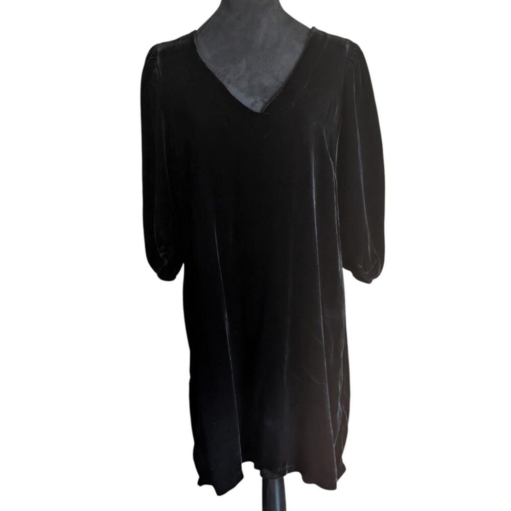 Velvet Whimsigoth Goth L Black Silk Viscose Velvet Shift Dress Puff Sleeve